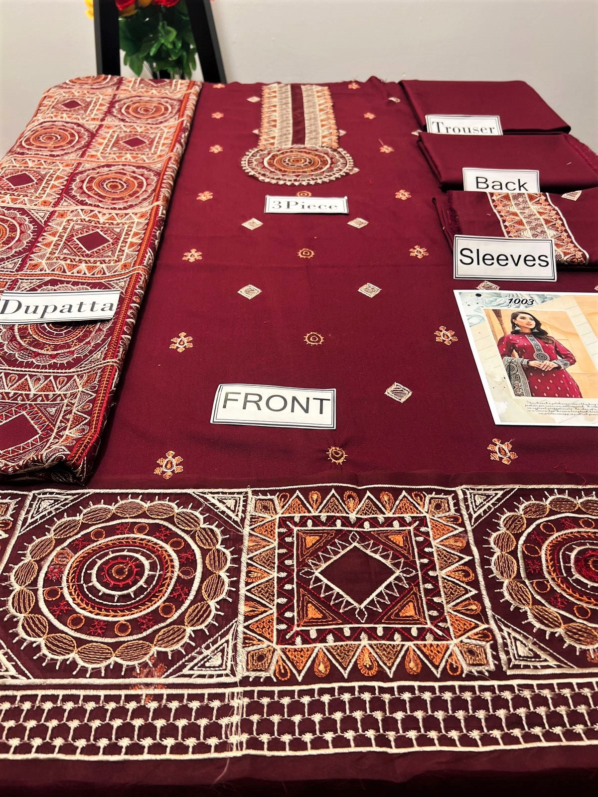 Dhanak Fully Embroidered 3PC Suit With Dhanak Full Embroidered Shawl - DH108 - RAAJKOMARI