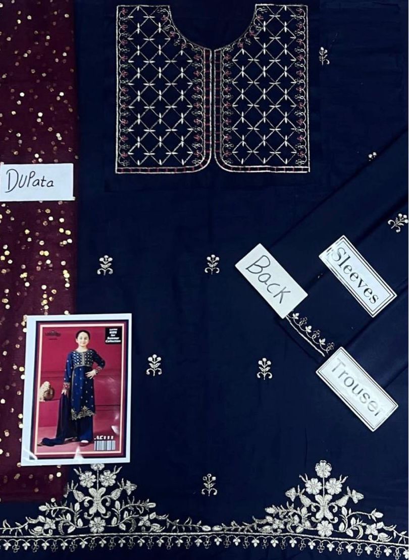 Kids 3PC Embroidered Lawn Dress With Net Dupatta - Unstitched - AL41
