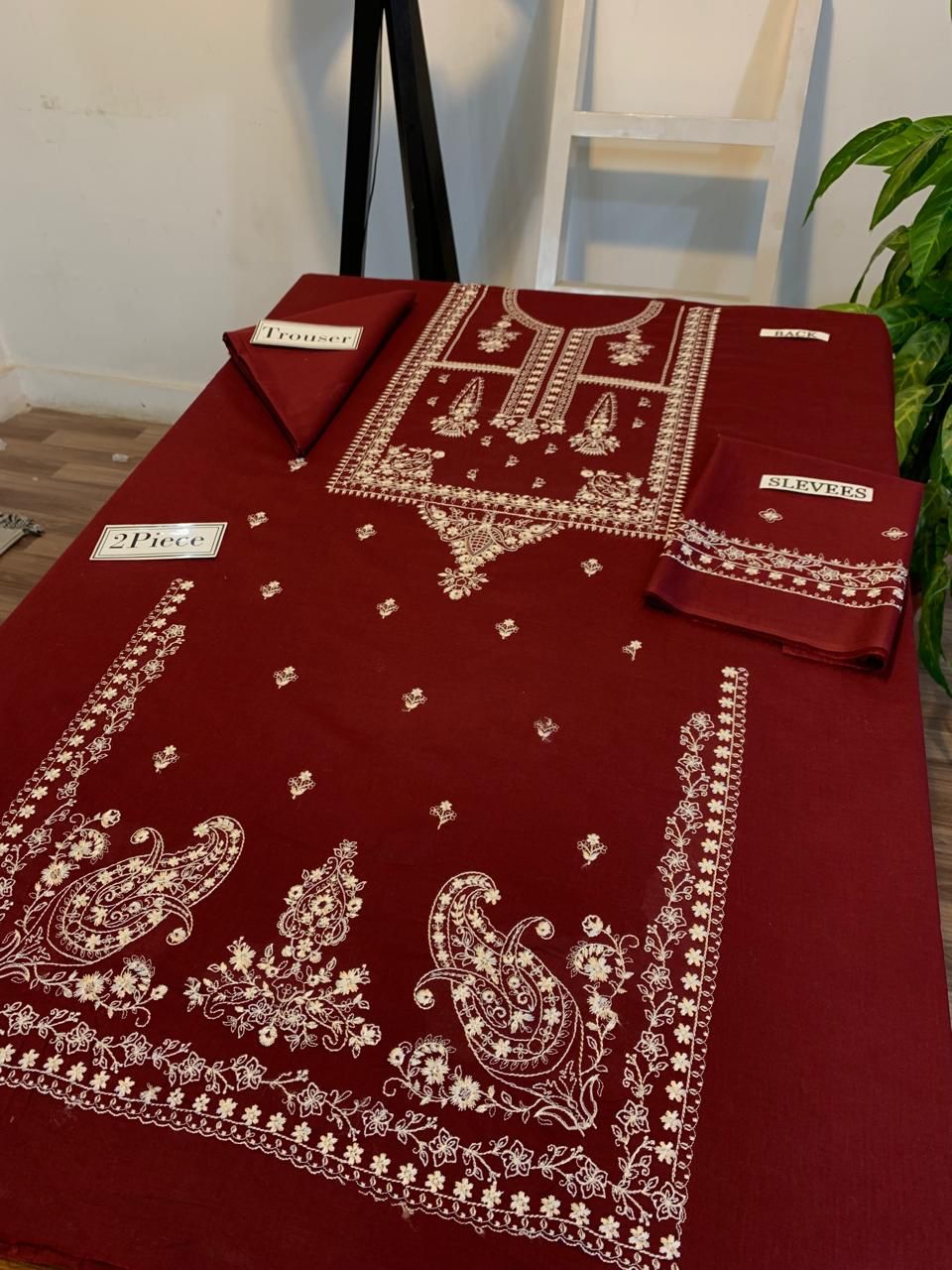 Embroidered 2Pc Dhanak Unstitched Winter Dress With EMB Patches - W608