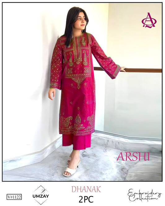 Embroidered 2Pc Dhanak Unstitched Winter Dress With EMB Patches - W1124