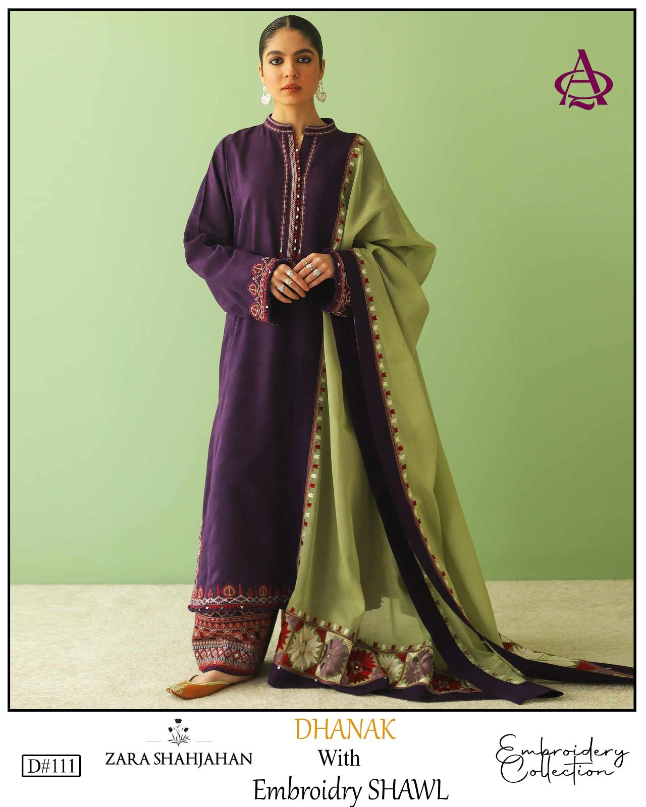 Fully EMB 3PC Dhanak Unstitched Winter Dress With EMB Shawl - W107