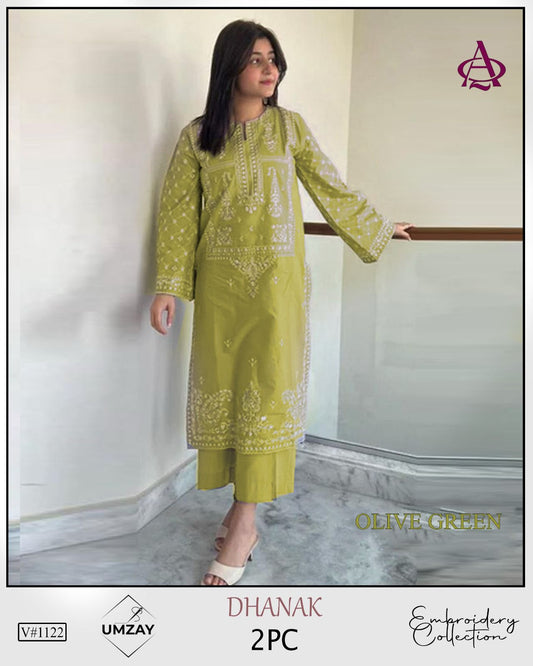 Embroidered 2Pc Dhanak Unstitched Winter Dress With EMB Patches - W610
