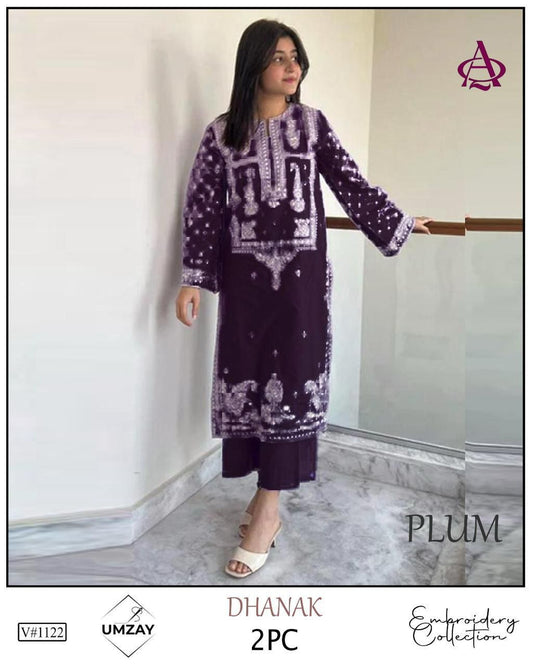 Embroidered 2Pc Dhanak Unstitched Winter Dress With EMB Patches - W614