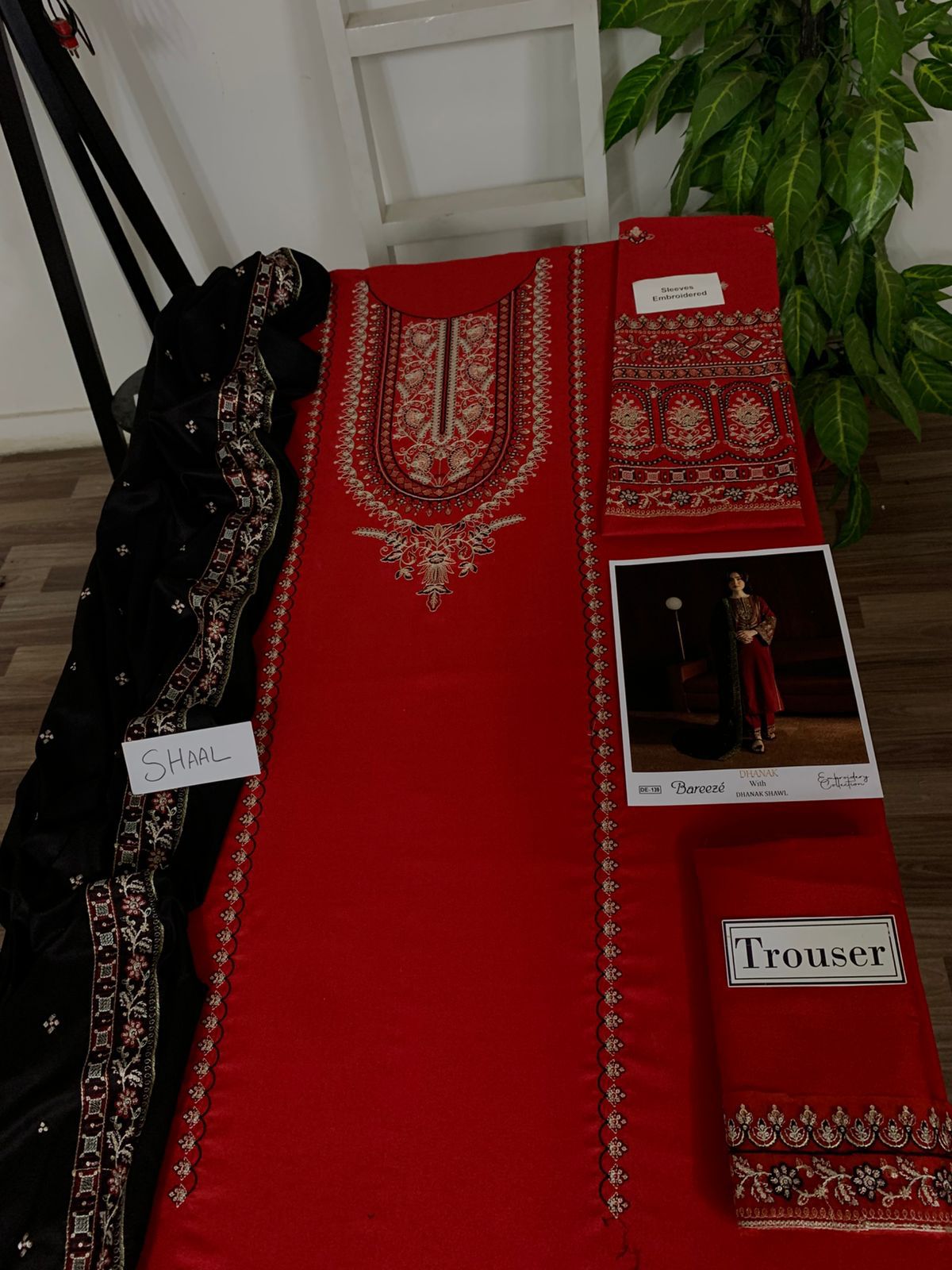EMB 3PC Sequin Unstitched Winter Dress With EMB Shawl- DE-139