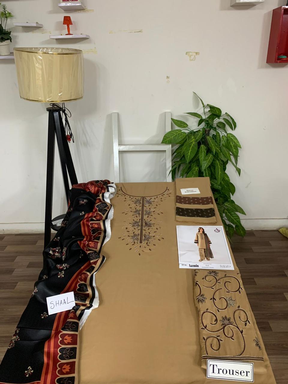 EMB 3PC Unstitched Winter Dress With Pashmina Printed Shawl- DE-141