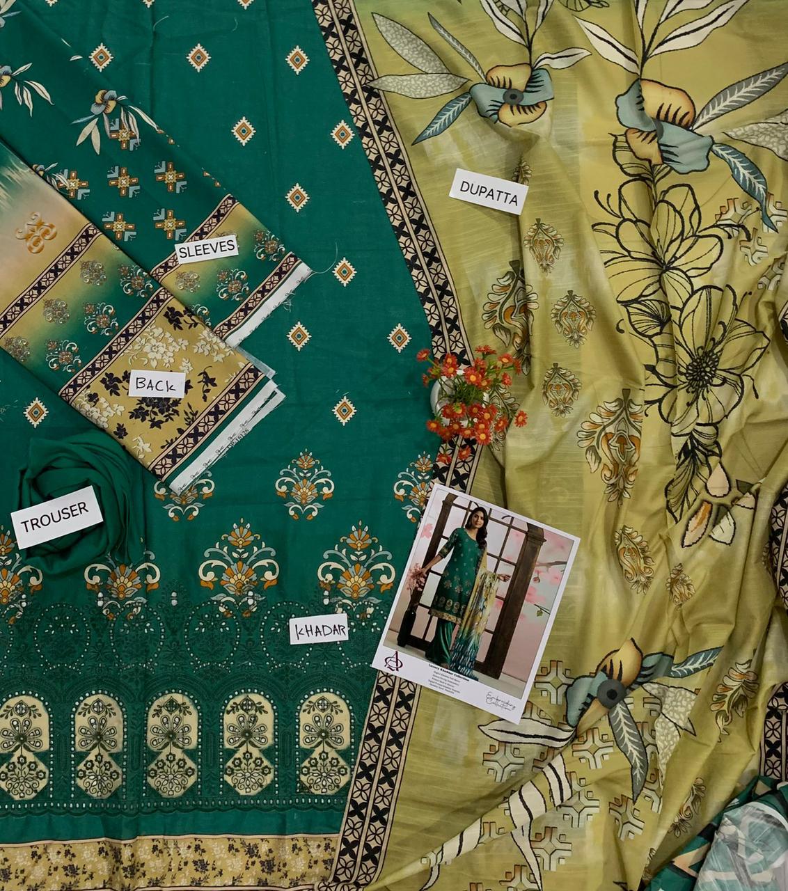 Khaddar 3PC Printed Chicken Kari Dress With Printed Shawl- KH-7