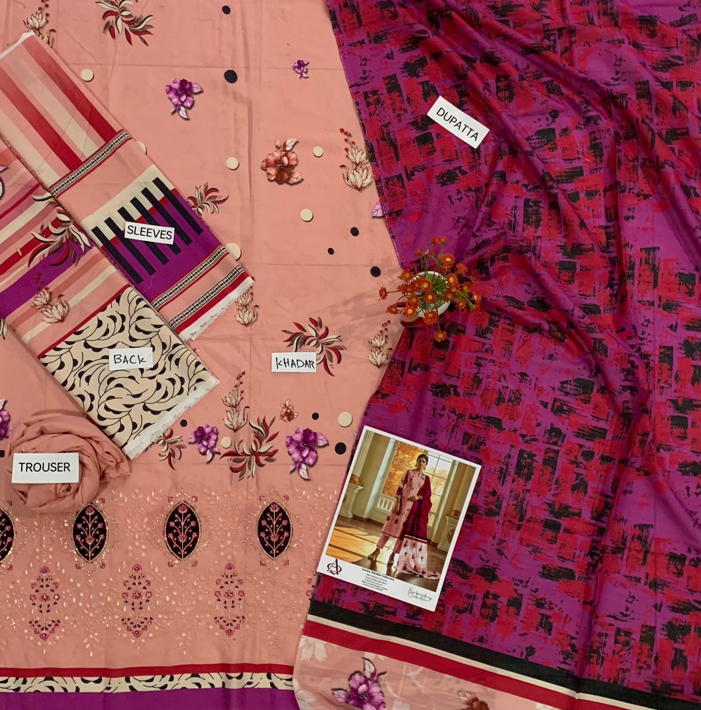 Khaddar 3PC Printed Chicken Kari Dress With Printed Shawl- KH-1