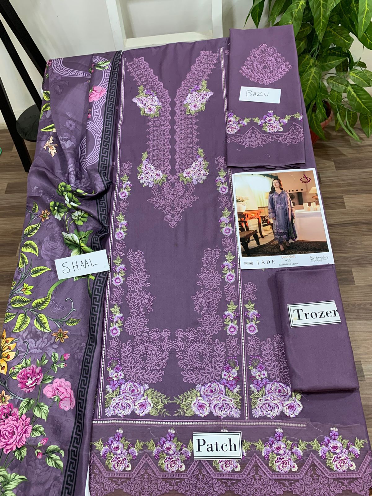 EMB 3PC Unstitched Winter Dress With Pashmina Printed Shawl- DE-146