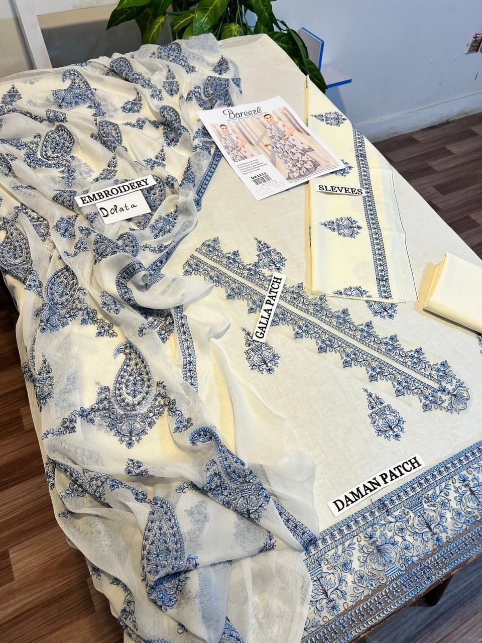 Emb 3PC Lawn Unstitched Summer Dress With Emb Chiffon Dupatta - AL-1113W