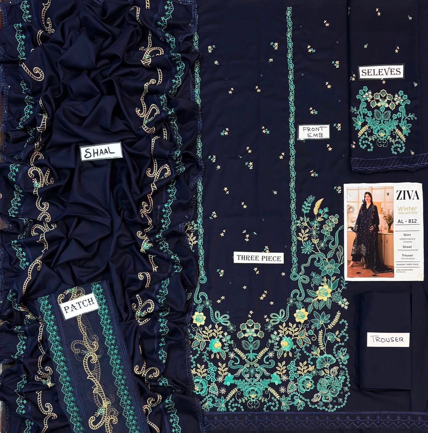 3-Piece Embroidered Dhanak Suit With Sequins Winter Fabrics