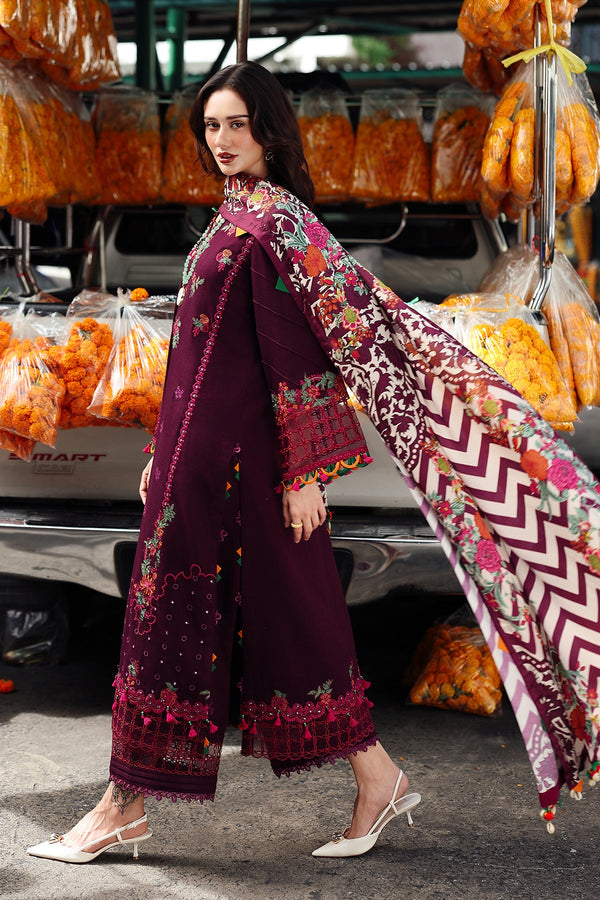 3 Piece - Embroidered Lawn Suit With Chiffon Dupatta