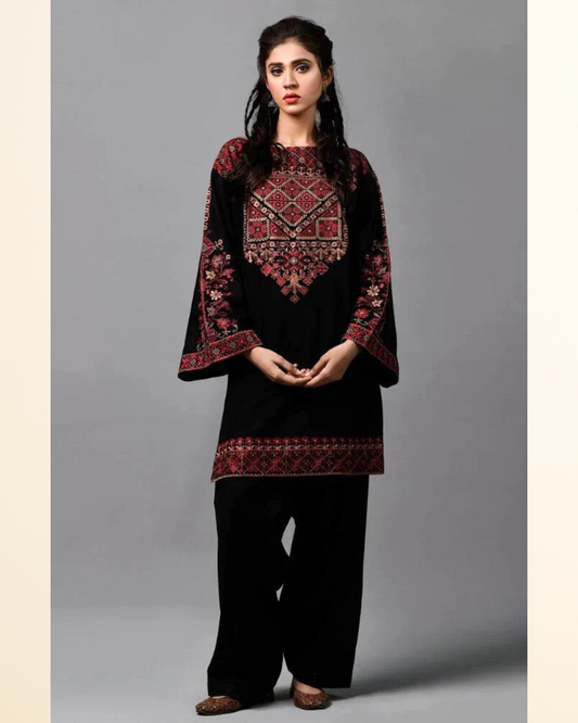 Embroidered 2Pc Dhanak Unstitched Winter Dress With EMB Patches - W620