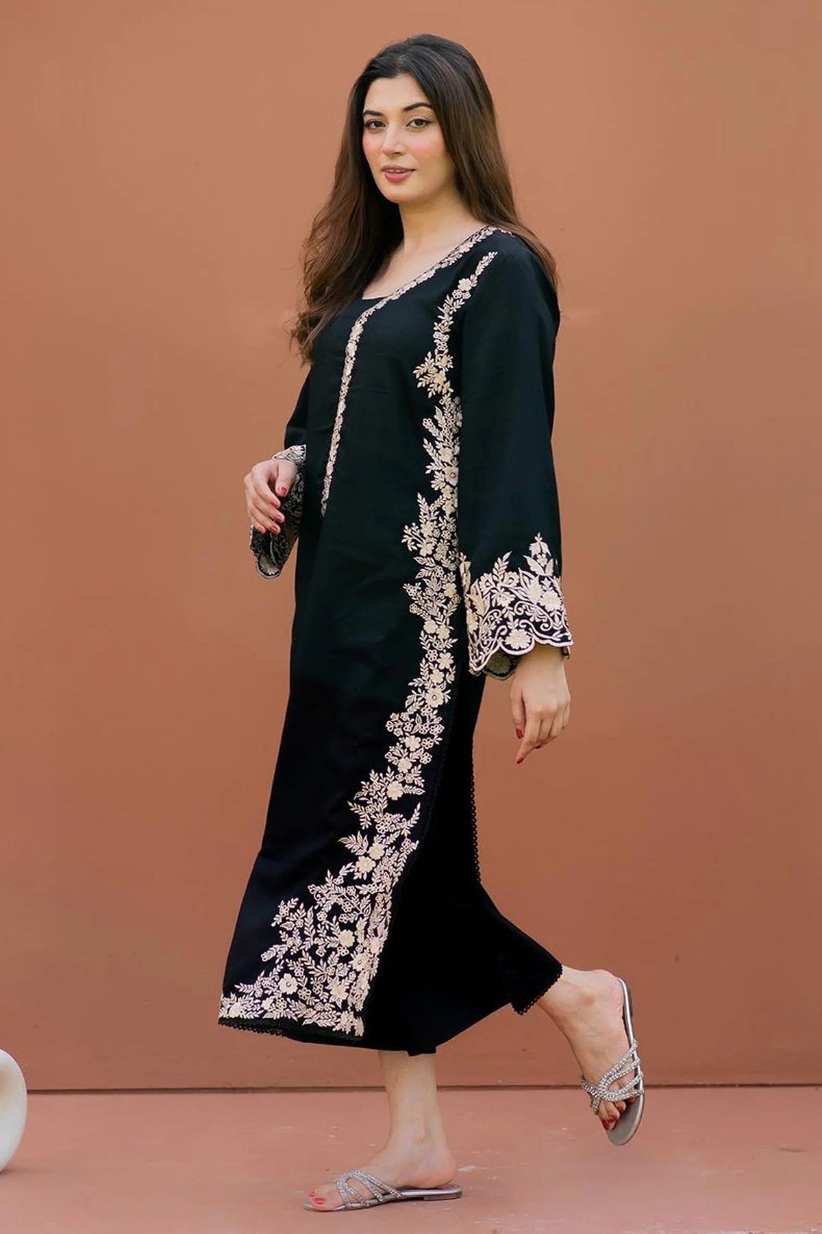 Embroidered 2Pc Dhanak Unstitched Winter Dress With EMB Patches - W11