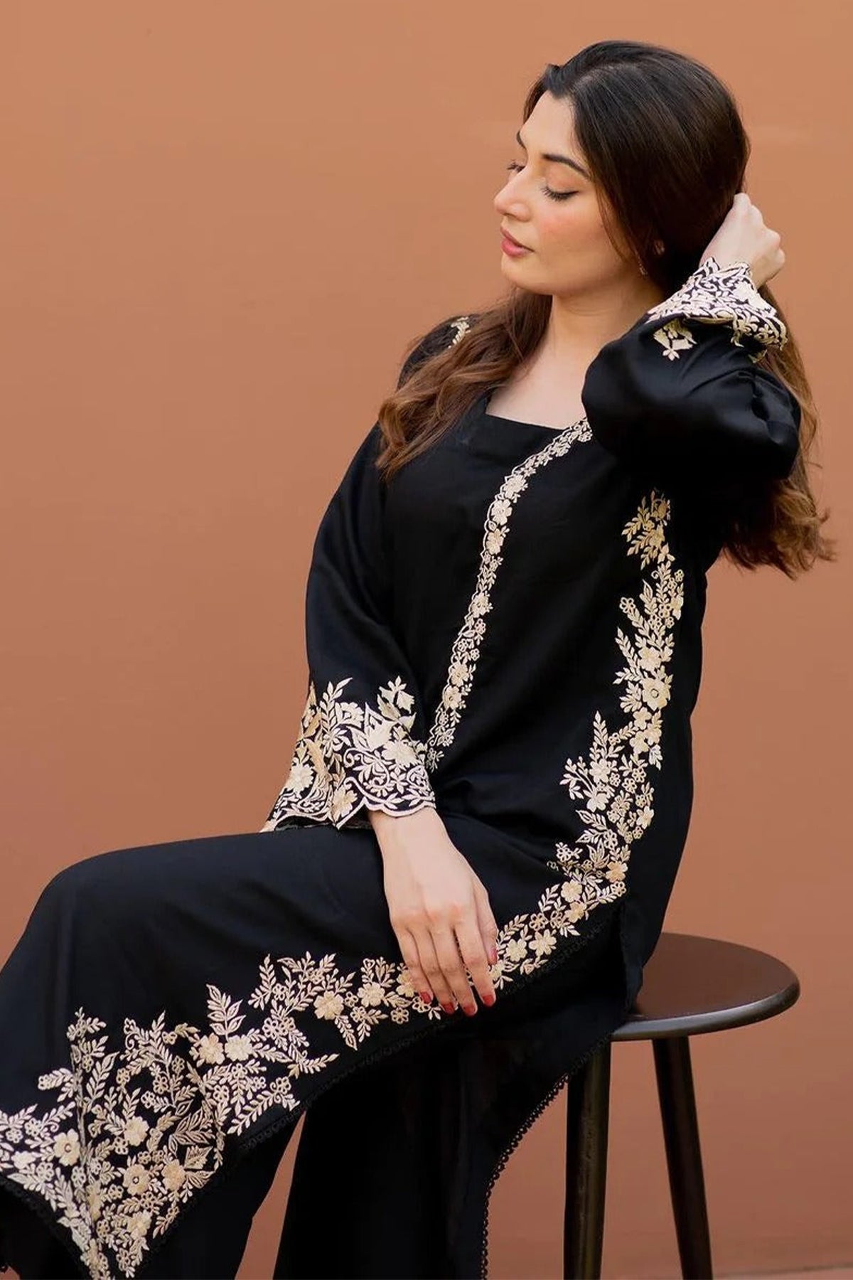 Embroidered 2Pc Dhanak Unstitched Winter Dress With EMB Patches - W11