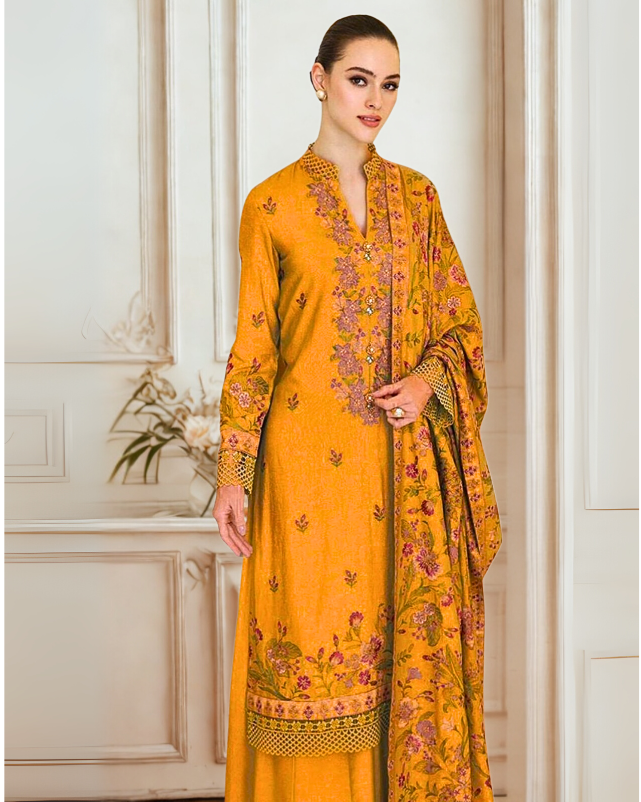 Fully Embroidered 3PC Dress With Heavy EMB Shawl - W26