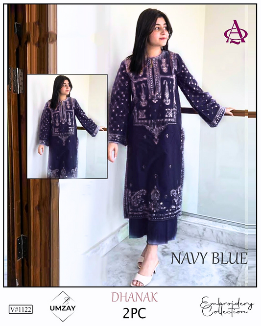 Embroidered 2Pc Dhanak Unstitched Winter Dress With EMB Patches - W606