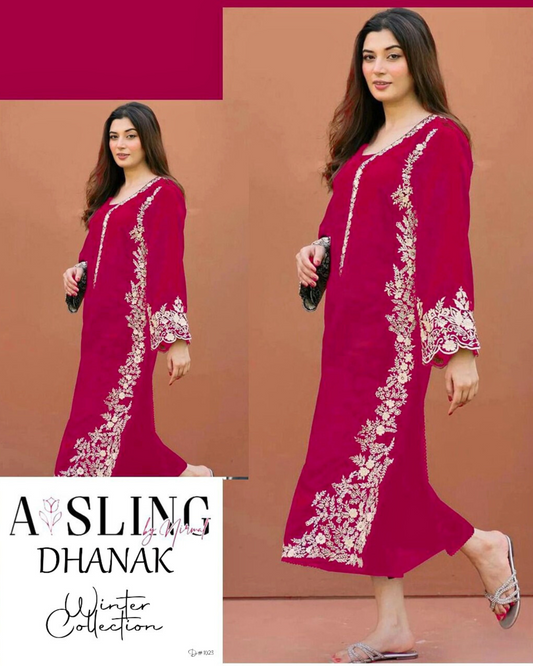Embroidered 2Pc Dhanak Unstitched Winter Dress With EMB Patches - W602