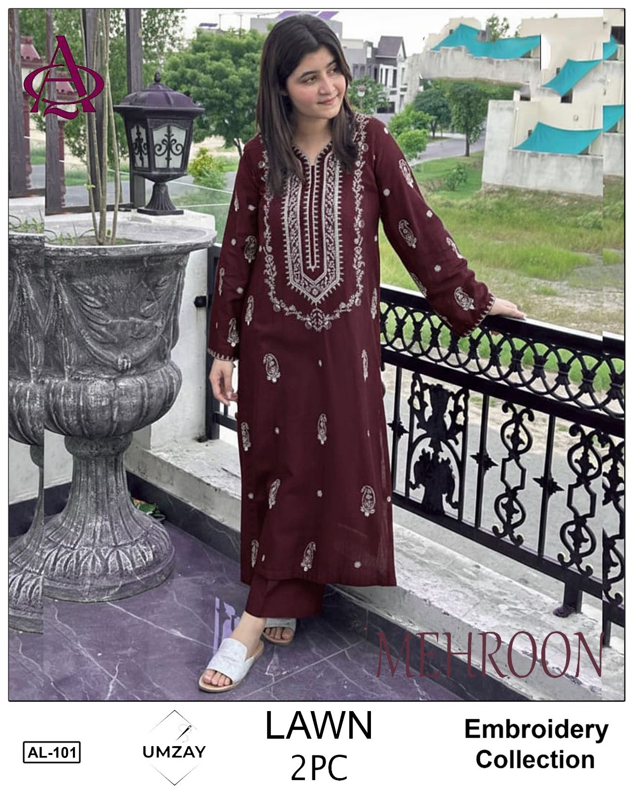 Embroidered 2Pc Lawn Unstitched Summer Dress AL-102