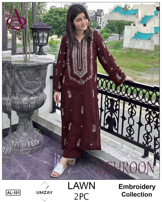Embroidered 2Pc Lawn Unstitched Summer Dress AL-102