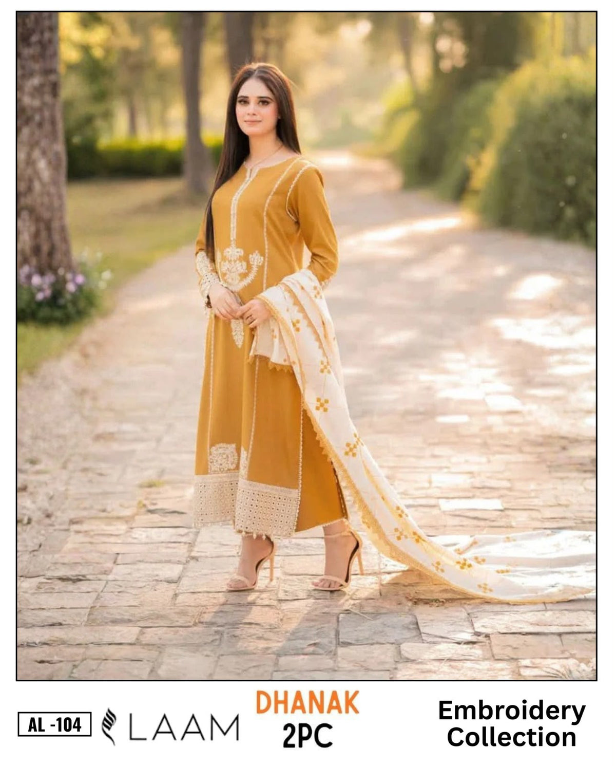 3-Piece Laam Inspired Premium Embroidered Dhanak Suit AL-104