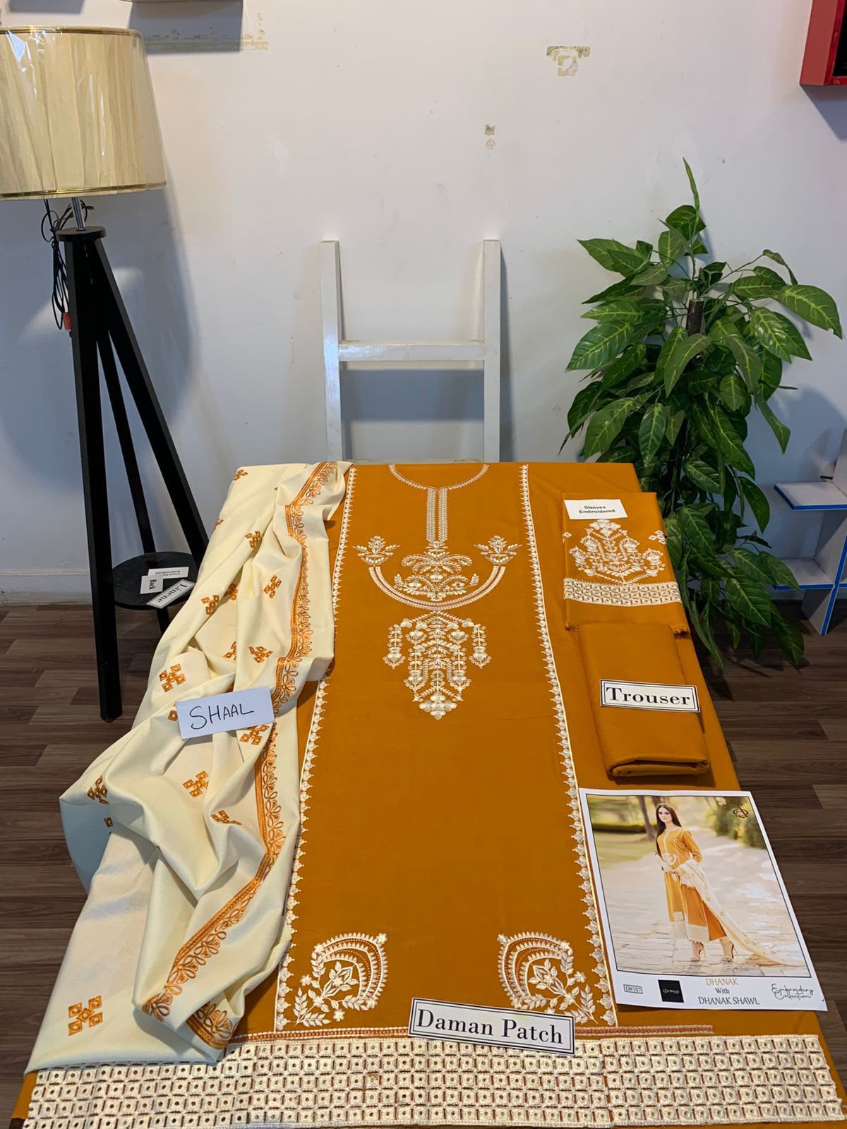 3-Piece Laam Inspired Premium Embroidered Dhanak Suit AL-104
