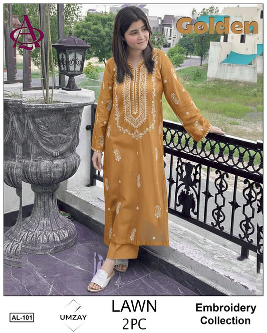 Embroidered 2Pc Lawn Unstitched Summer Dress AL-105
