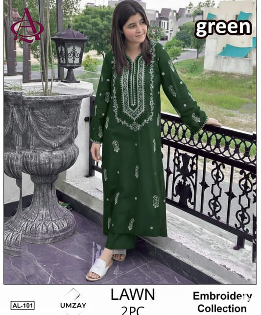 Embroidered 2Pc Lawn Unstitched Summer Dress AL-106