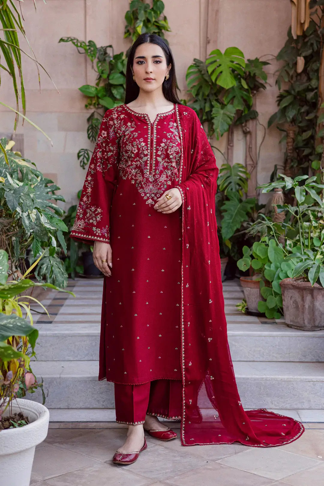 3-Piece Maria.B Premium Embroidered Dhanak Suit AL-802