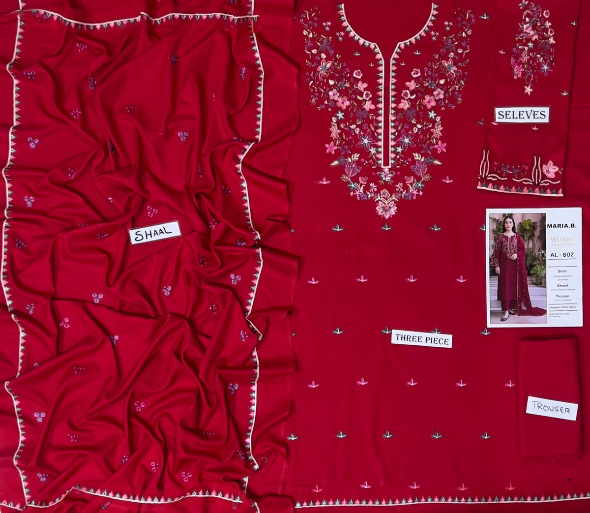 3-Piece Maria.B Premium Embroidered Dhanak Suit AL-802