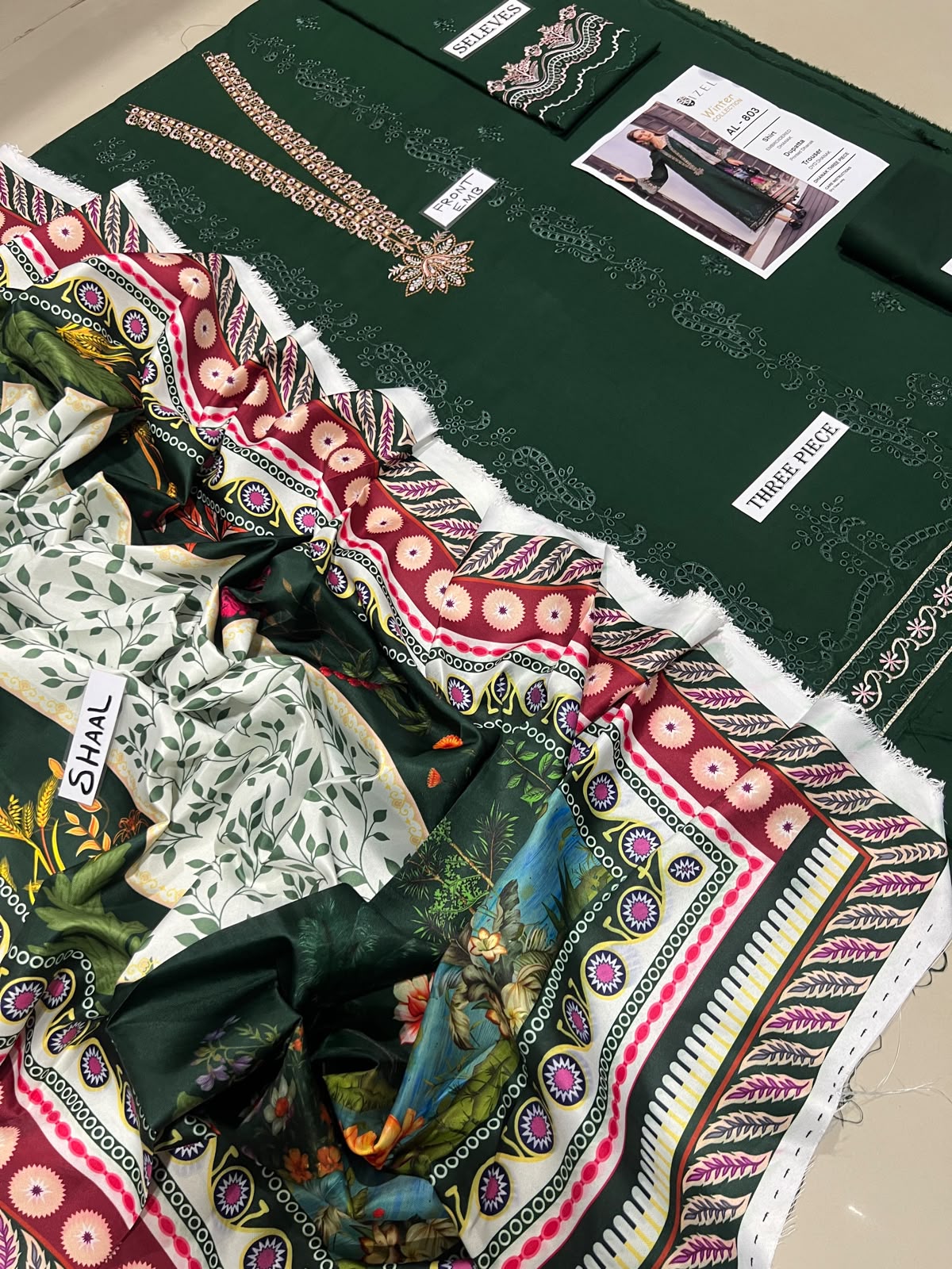 3-Piece Izel Premium Embroidered Dhanak Suit AL-803