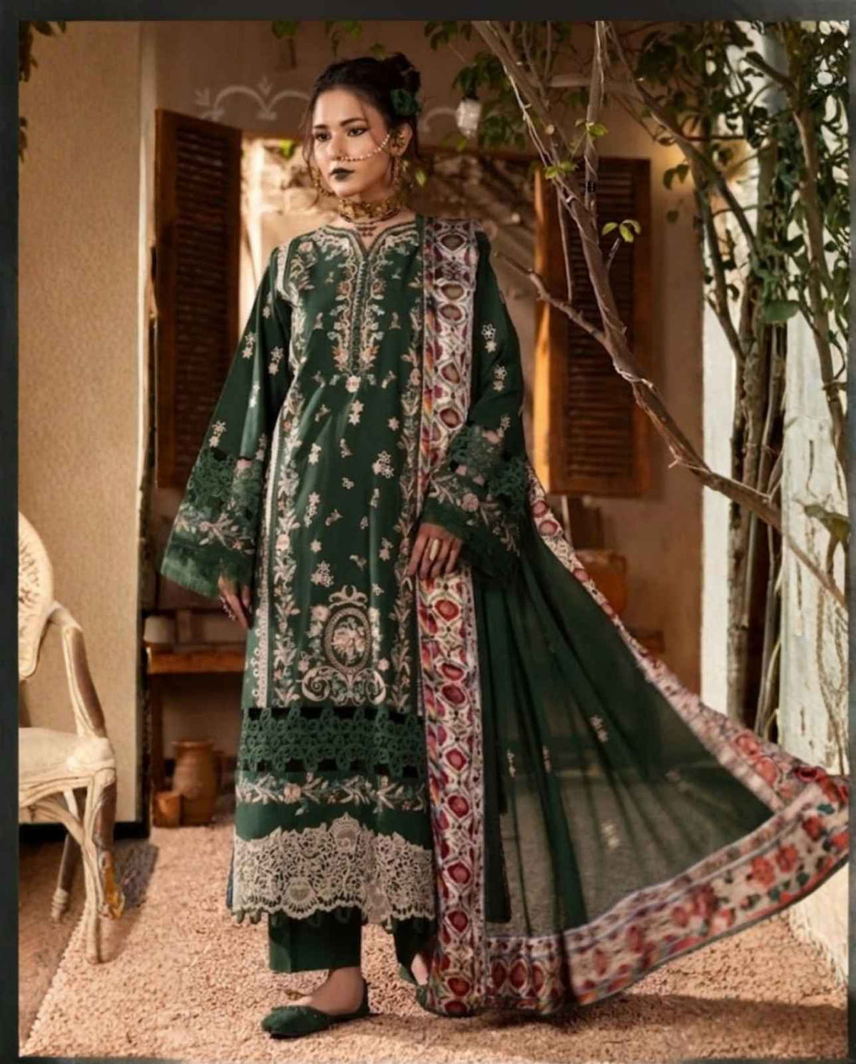 3-Piece Baroque Premium Embroidered Dhanak Suit AL-809