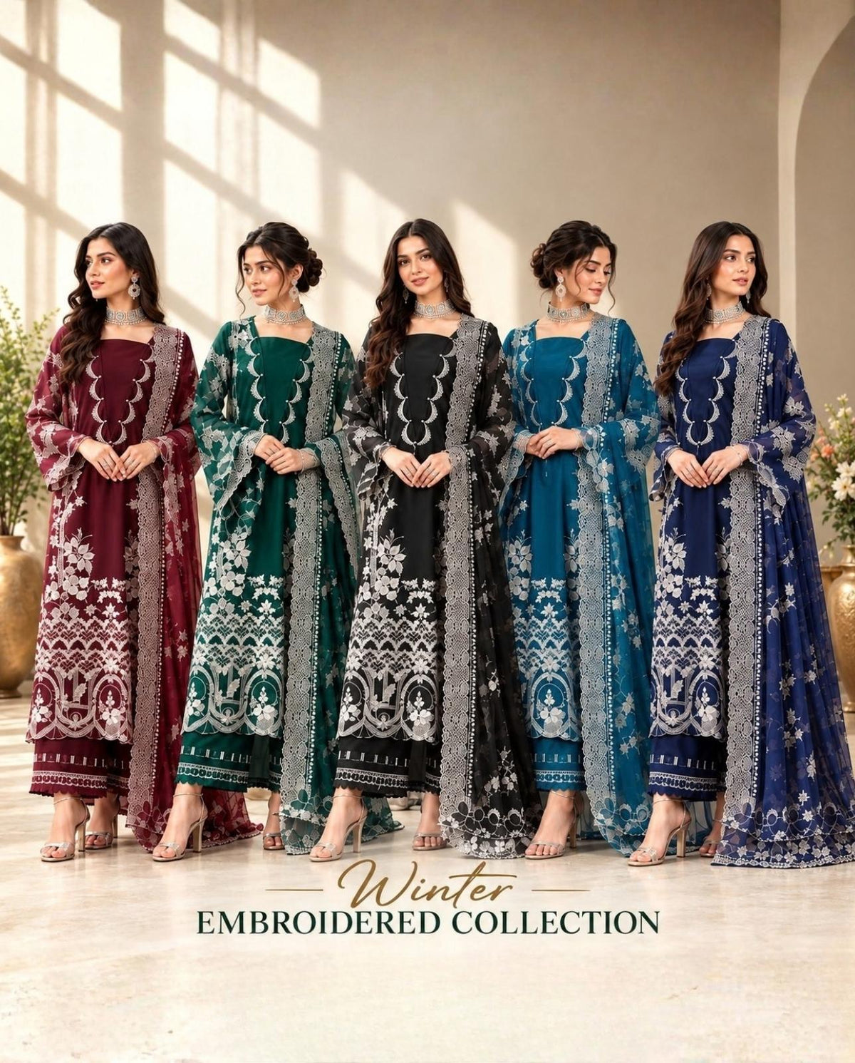 3-Piece Premium Embroidered Dhanak Suit AL-811ST