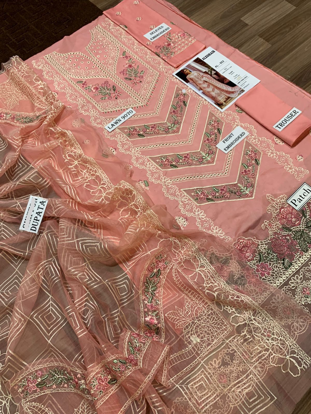 3 Piece - Embroidered Lawn Suit With Embroidered Chiffon Dupatta AL-816