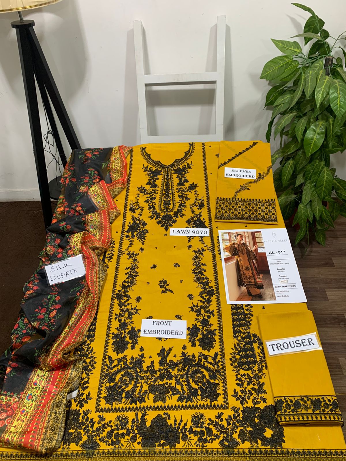 3 Piece - Embroidered Lawn Suit With Printed Silk Dupatta AL-817