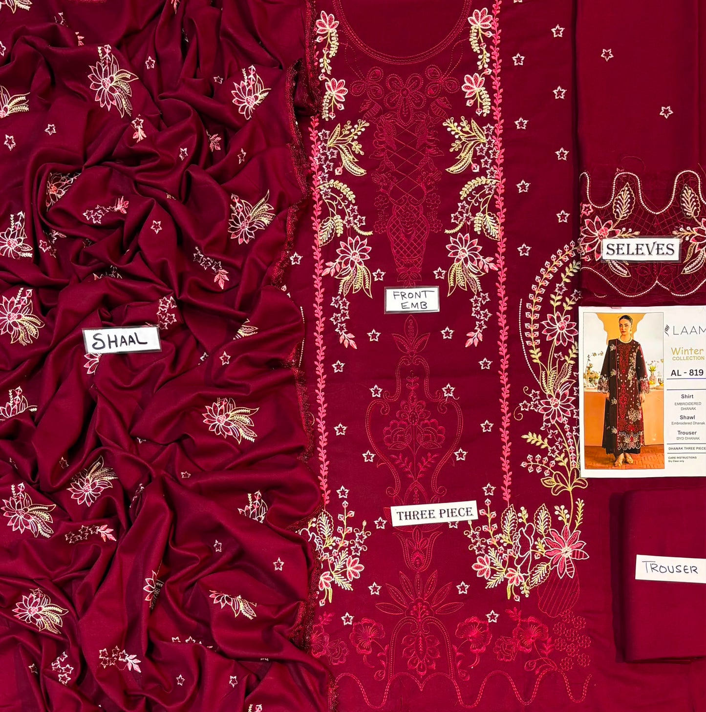 3-Piece Embroidered Dhanak Suit With Sequins Winter Fabrics