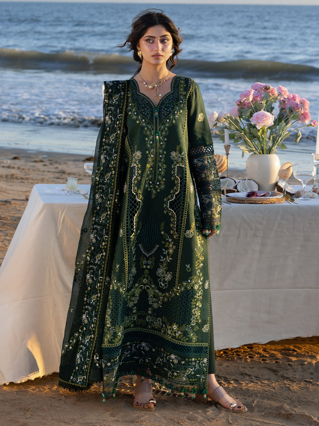 3-Piece Embroidered Dhanak Suit With Sequins Winter Fabrics