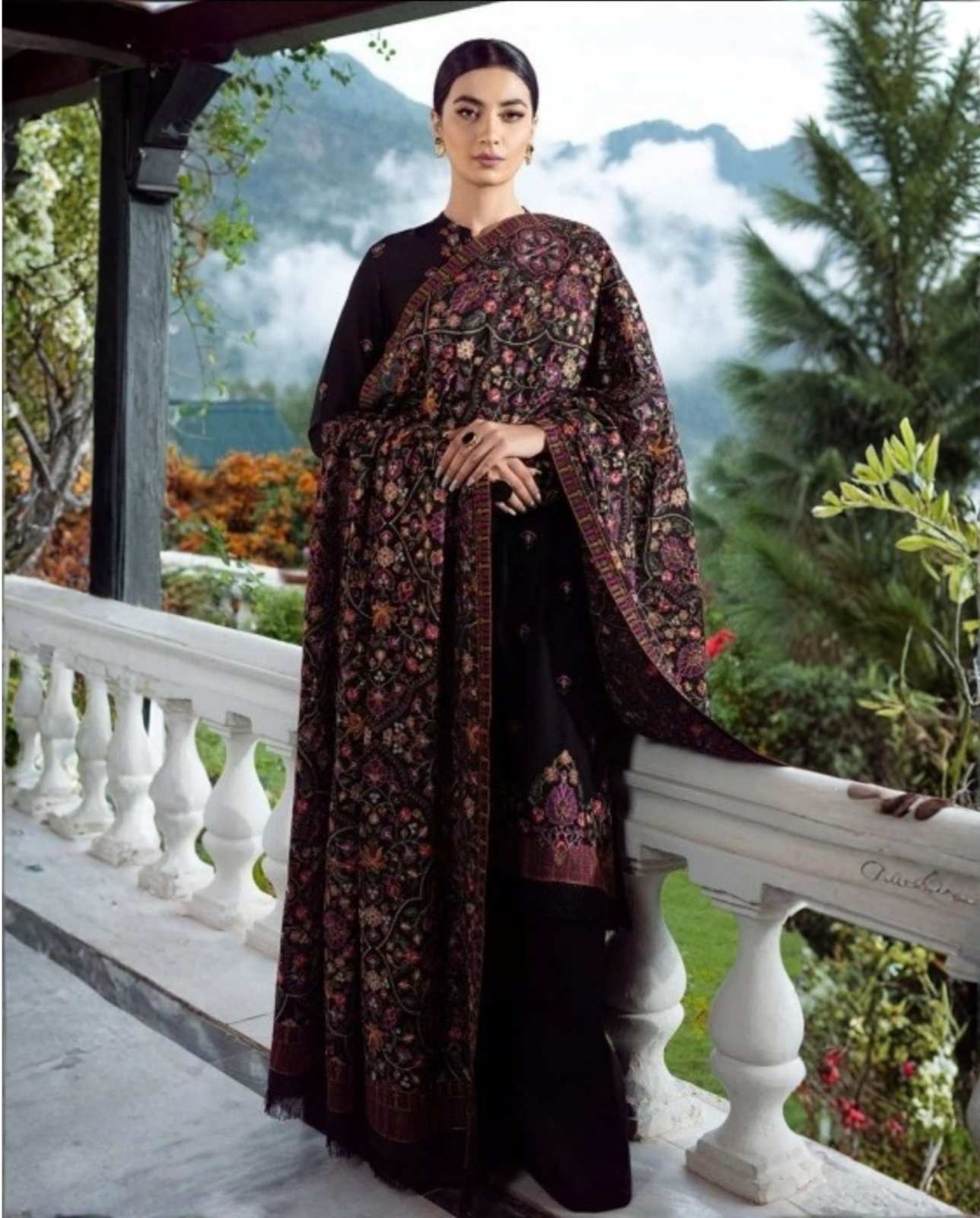 3-Piece Bareeze Inspired Premium Embroidered Dhanak Suit AL-821