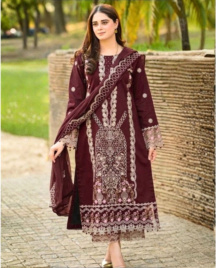 3-Piece Embroidered Dhanak Suit With Sequins Winter Fabrics AL-828M