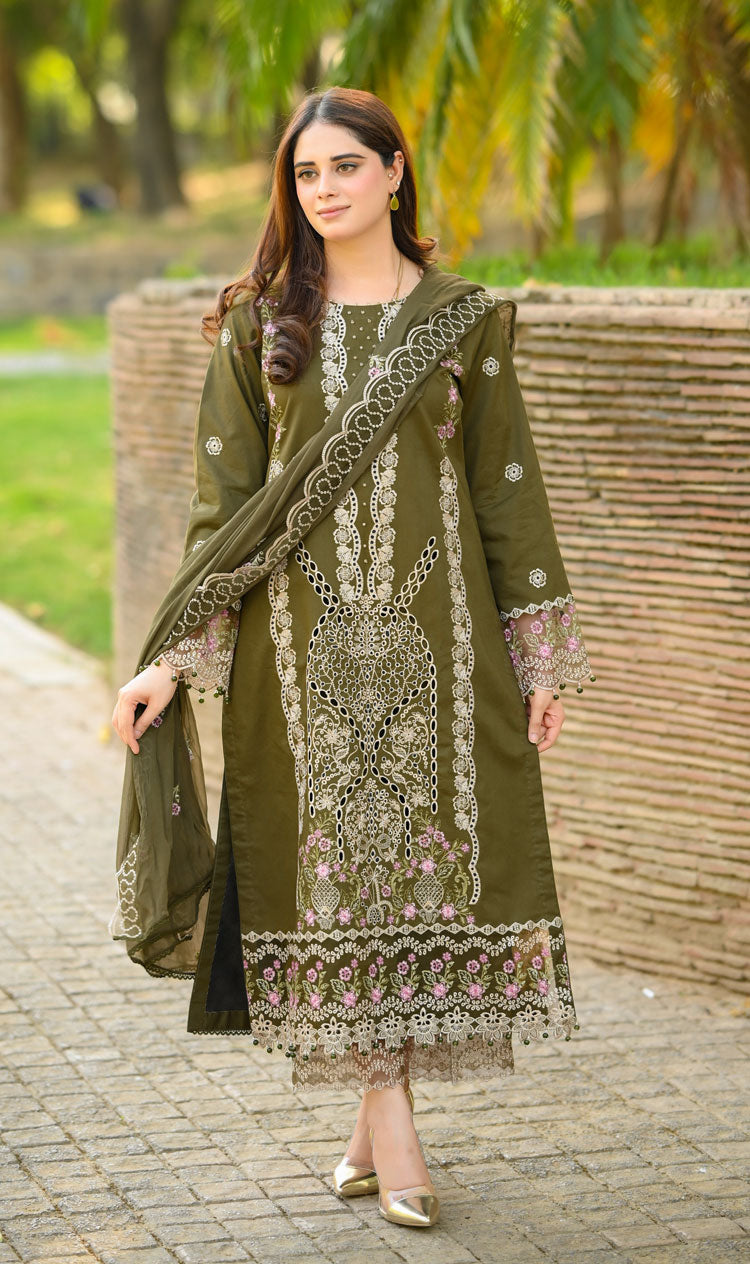 3-Piece Embroidered Dhanak Suit With Sequins Winter Fabrics