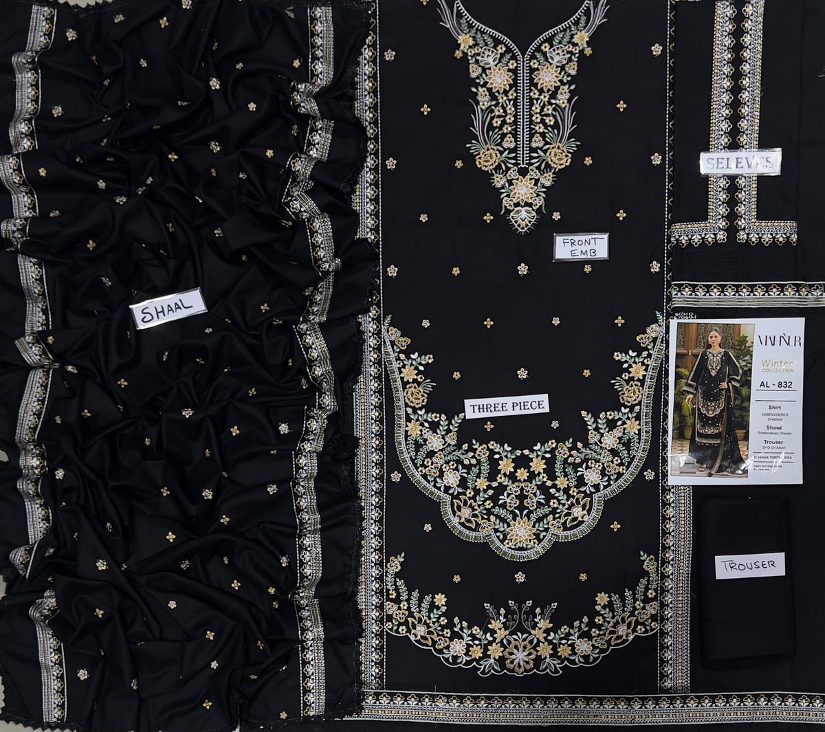 3-Piece Mahnur Premium Embroidered Dhanak Suit AL-832