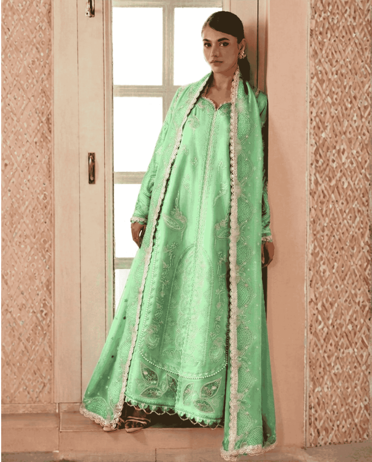 3-Piece Embroidered Dhanak Suit With Sequins Winter Fabrics