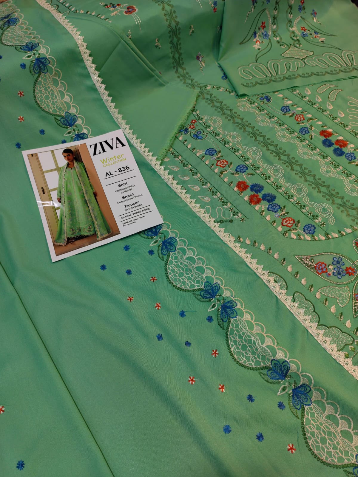 3-Piece Embroidered Dhanak Suit With Sequins Winter Fabrics