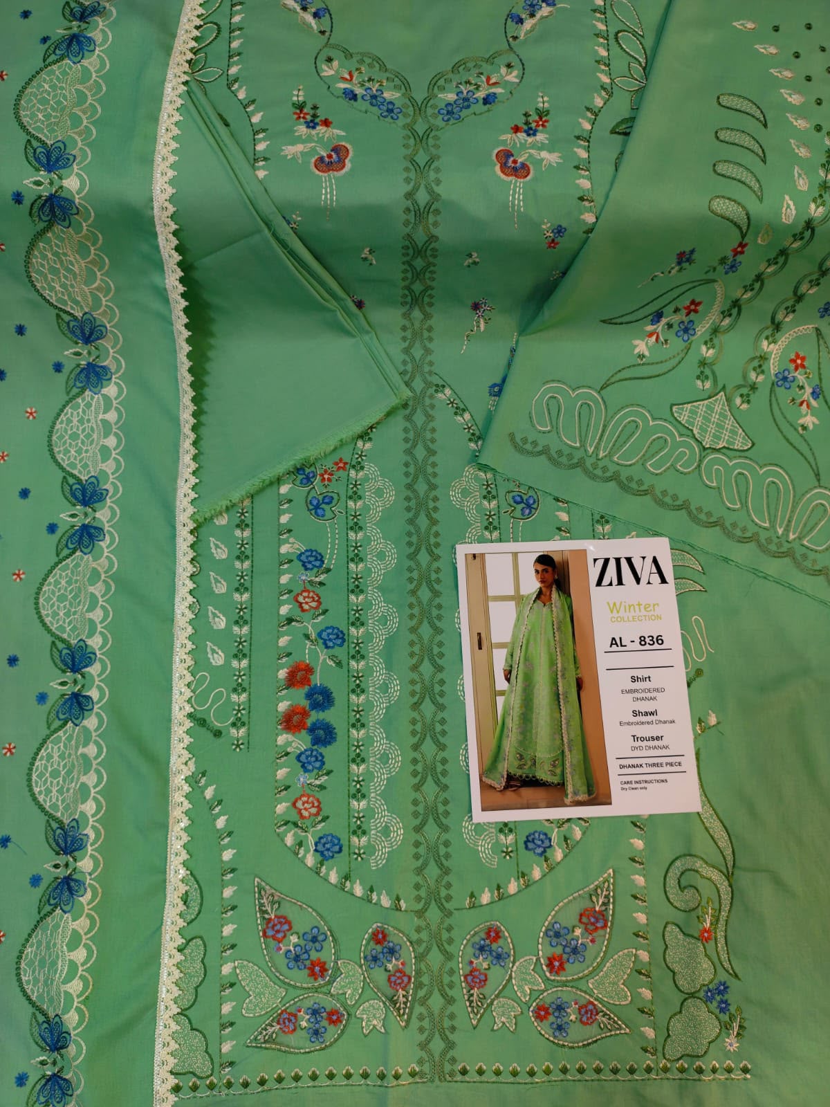 3-Piece Embroidered Dhanak Suit With Sequins Winter Fabrics