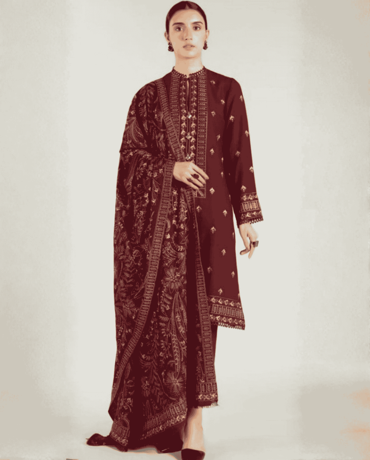 3-Piece Bareeze Inspired Premium Embroidered Dhanak Suit AL-842