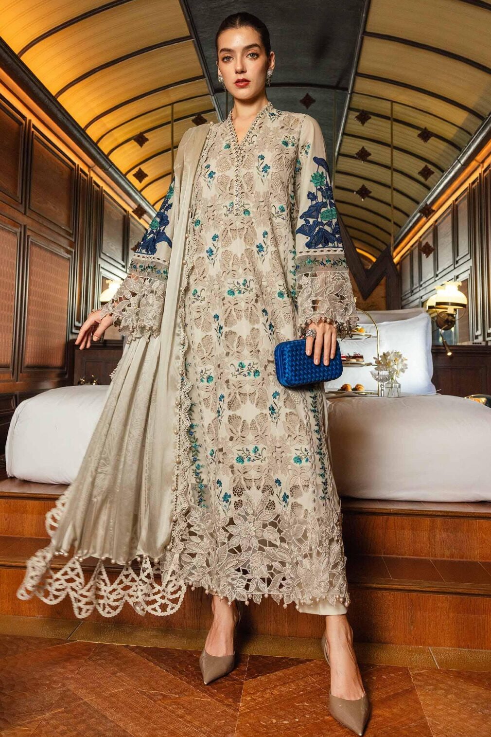 3-Piece Maria B Inspired Premium Embroidered Dhanak Suit AL-844