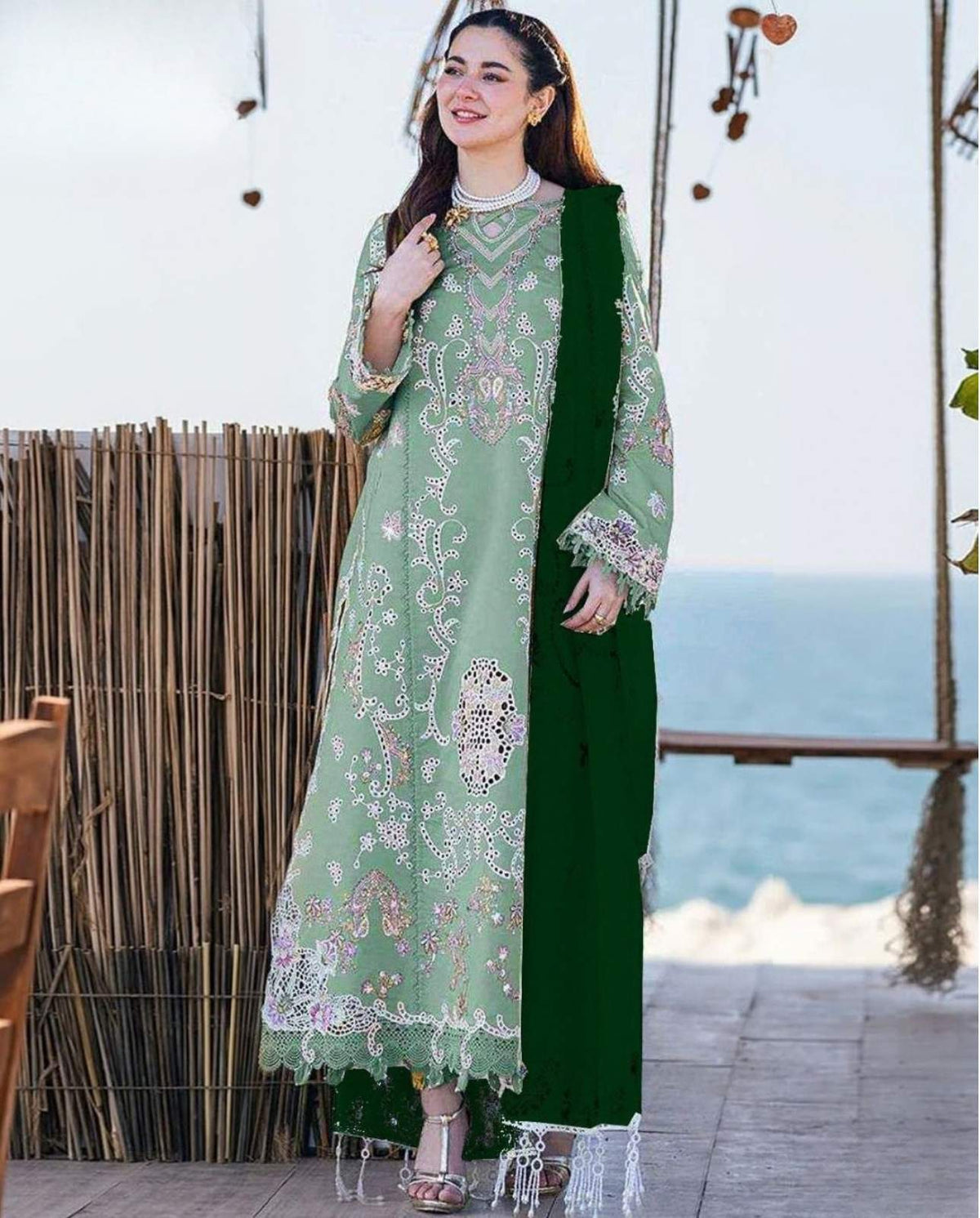 3-Piece Maria B Premium Embroidered Dhanak Suit AL-845W
