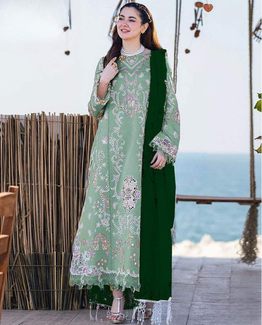 3-Piece Maria B Premium Embroidered Dhanak Suit AL-845W