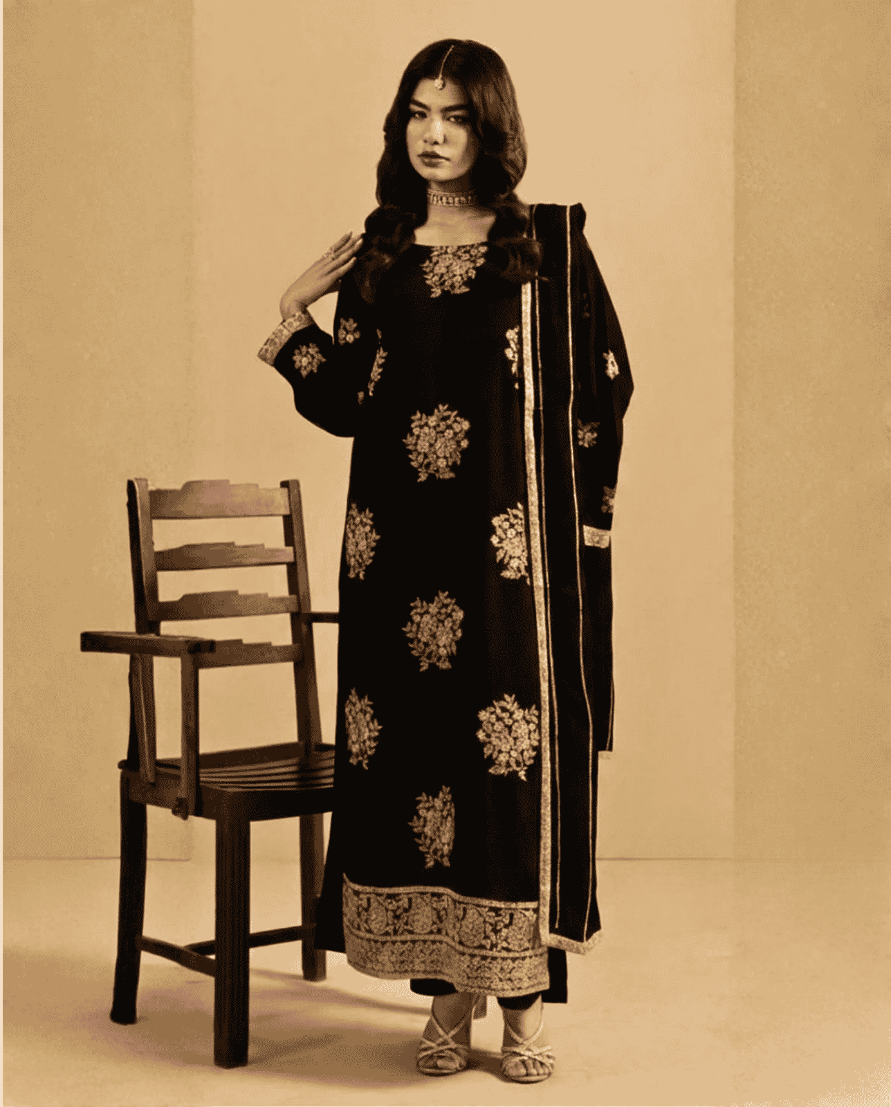 3-Piece Embroidered Dhanak Suit With Sequins Winter Fabrics