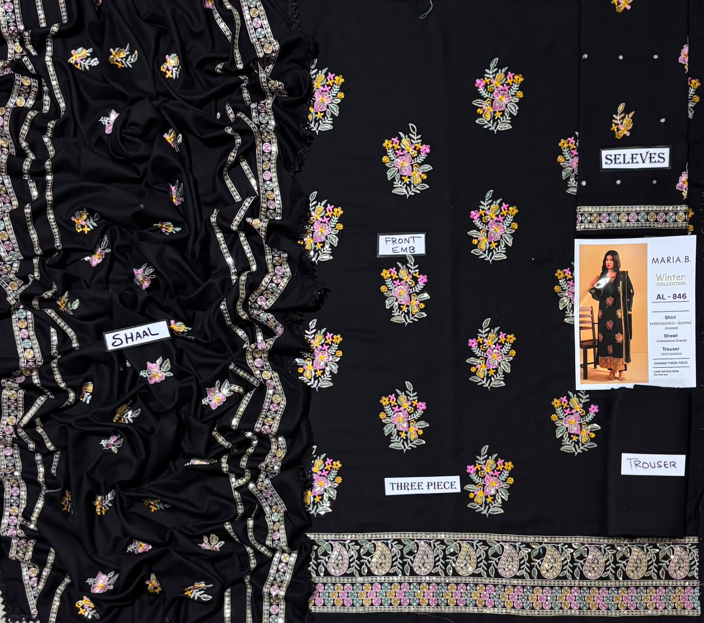 3-Piece Embroidered Dhanak Suit With Sequins Winter Fabrics