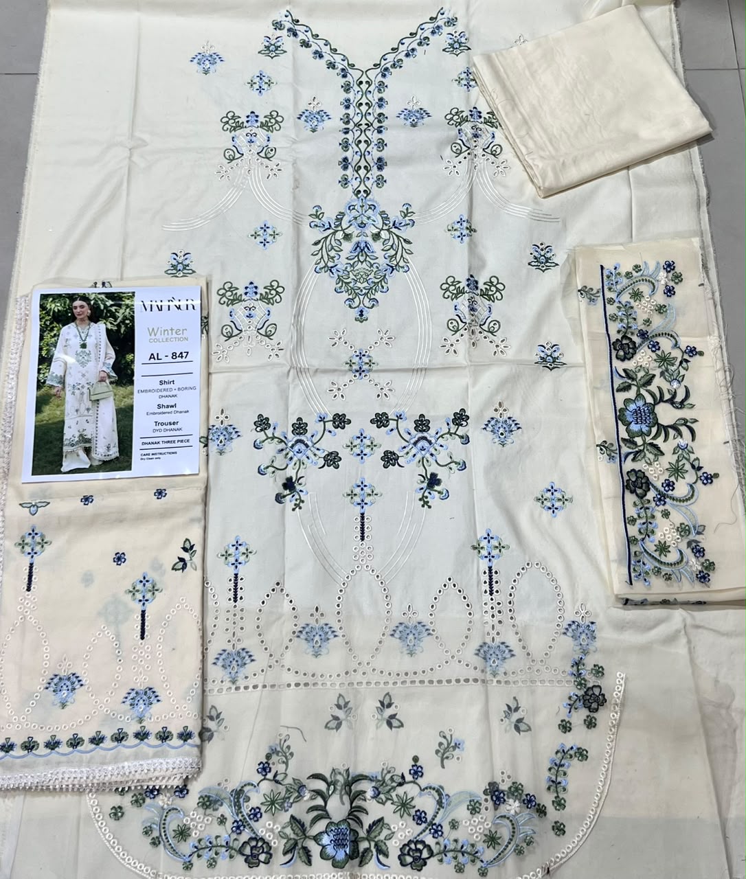 3-Piece Premium Embroidered Dhanak Suit AL-847